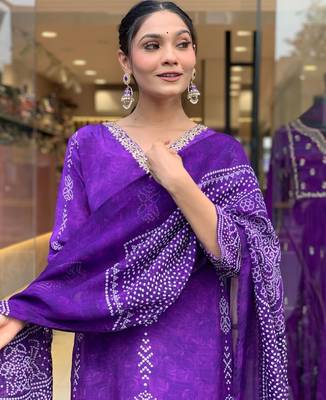 Purple colour kurati heavy silk fabric with digital printed 5