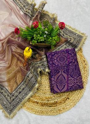 Light Purple Color Sequin with Jari dori embroidery Work Net Saree 1