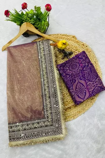 Light Purple Color Sequin with Jari dori embroidery Work Net Saree