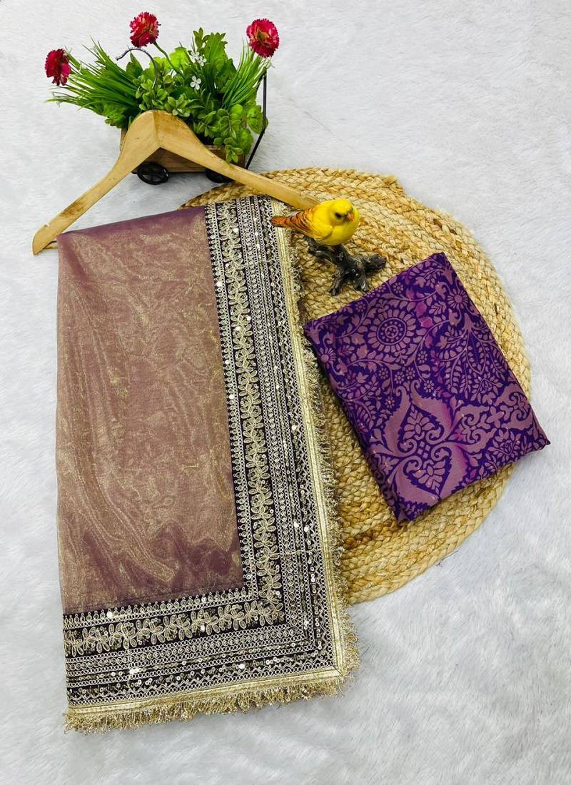 Light Purple Color Sequin with Jari dori embroidery Work Net Saree
