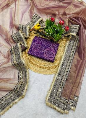 Light Purple Color Sequin with Jari dori embroidery Work Net Saree 4