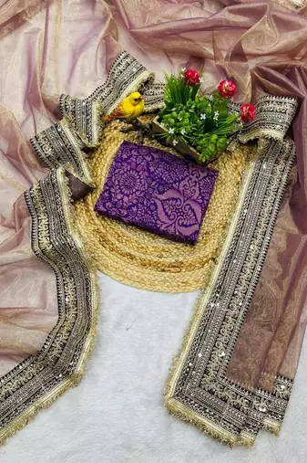 Light Purple Color Sequin with Jari dori embroidery Work Net Saree