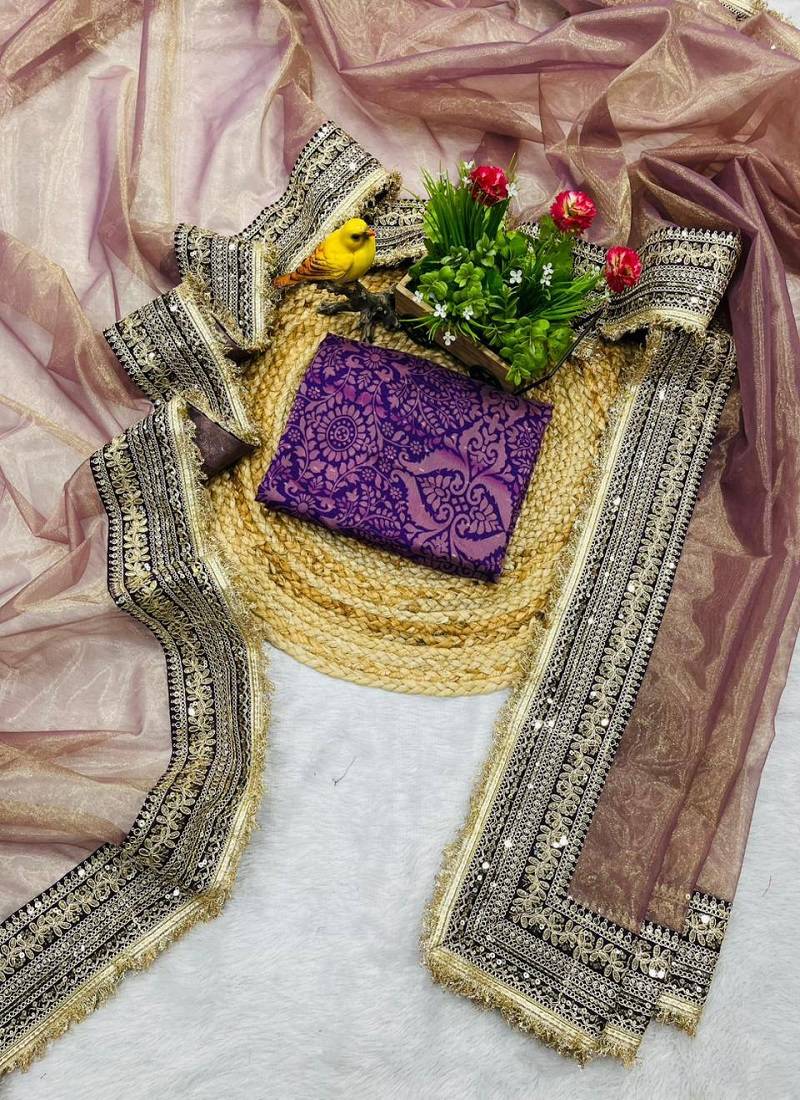 Light Purple Color Sequin with Jari dori embroidery Work Net Saree