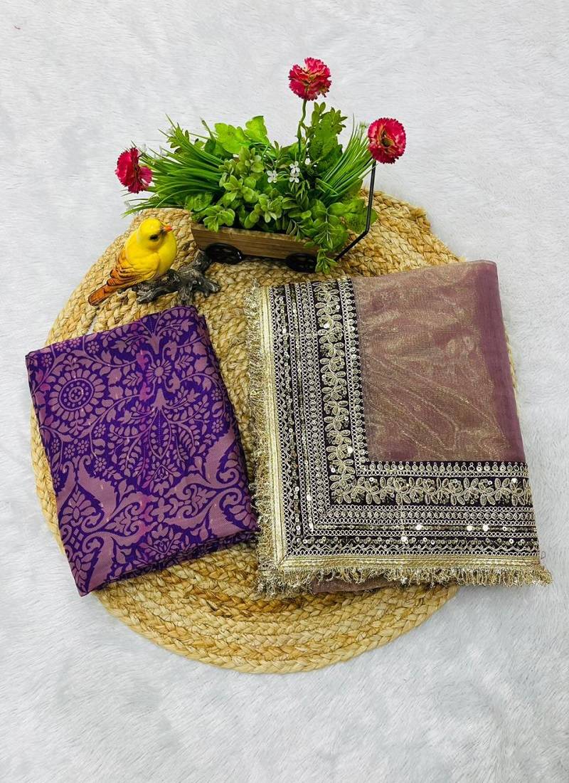 Light Purple Color Sequin with Jari dori embroidery Work Net Saree