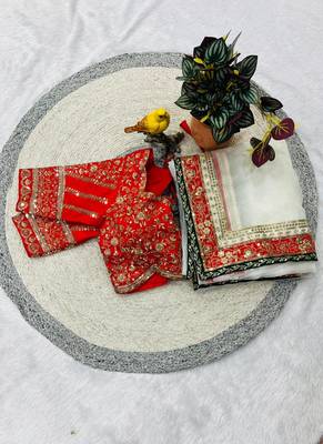 White Color  Sequins and Jari thread Embroidery Work Organza art silk saree 2