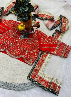 White Color  Sequins and Jari thread Embroidery Work Organza art silk saree 5