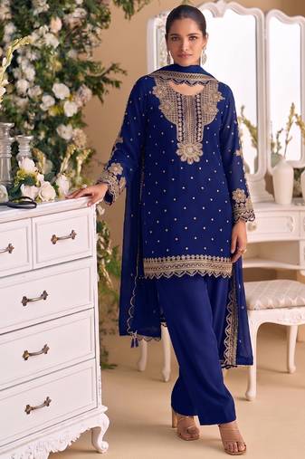 New georgette short salwar kameez pakistani style navy blue