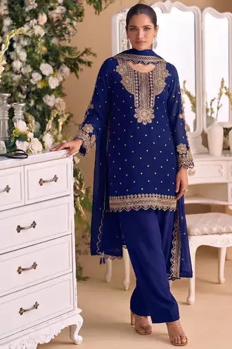 New georgette short salwar kameez pakistani style navy blue