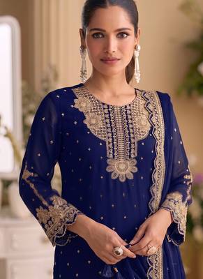 New georgette short salwar kameez pakistani style navy blue 2