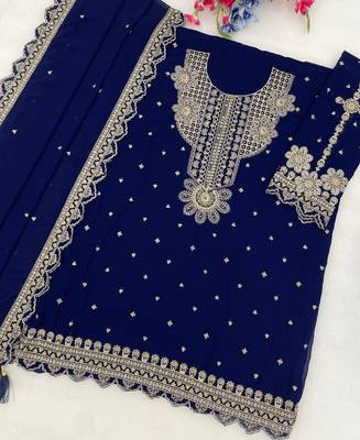 New georgette short salwar kameez pakistani style navy blue 3