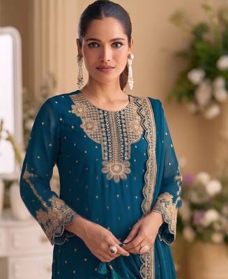 New georgette short salwar kameez pakistani style aqua blue 2