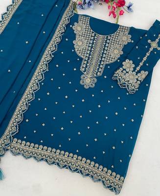 New georgette short salwar kameez pakistani style aqua blue 3