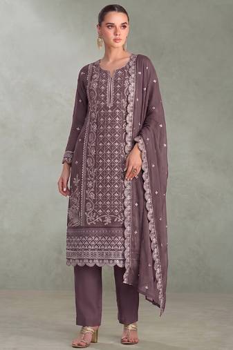 Lilac pakistani straight suit for women chiffon