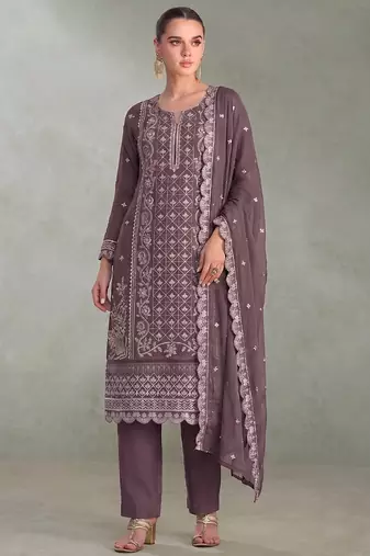 Lilac pakistani straight suit for women chiffon