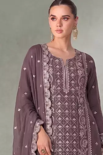Lilac pakistani straight suit for women chiffon