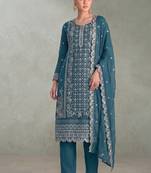 Sky blue pakistani straight suit for women chiffon