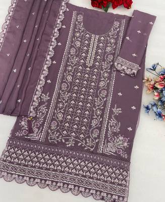 Lilac pakistani straight suit for women chiffon 3