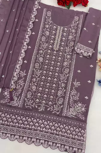 Lilac pakistani straight suit for women chiffon