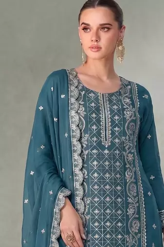 Sky blue pakistani straight suit for women chiffon