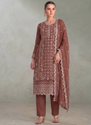 Peach pakistani straight suit for women chiffon 1