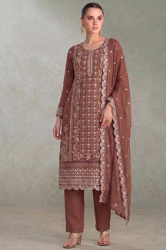Peach pakistani straight suit for women chiffon