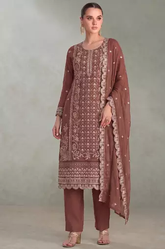 Peach pakistani straight suit for women chiffon