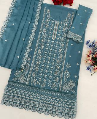 Sky blue pakistani straight suit for women chiffon 3