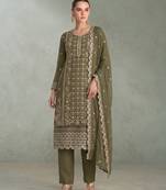 Mahendi green pakistani straight suit for women chiffon