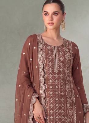 Peach pakistani straight suit for women chiffon 2