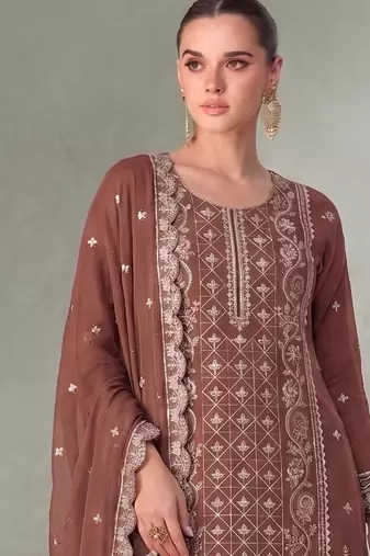 Peach pakistani straight suit for women chiffon