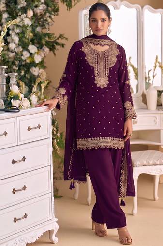 New georgette short salwar kameez pakistani style purple