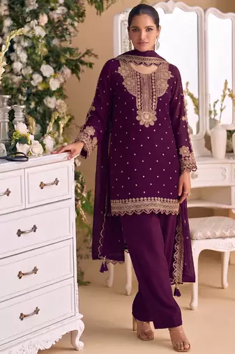 New georgette short salwar kameez pakistani style purple