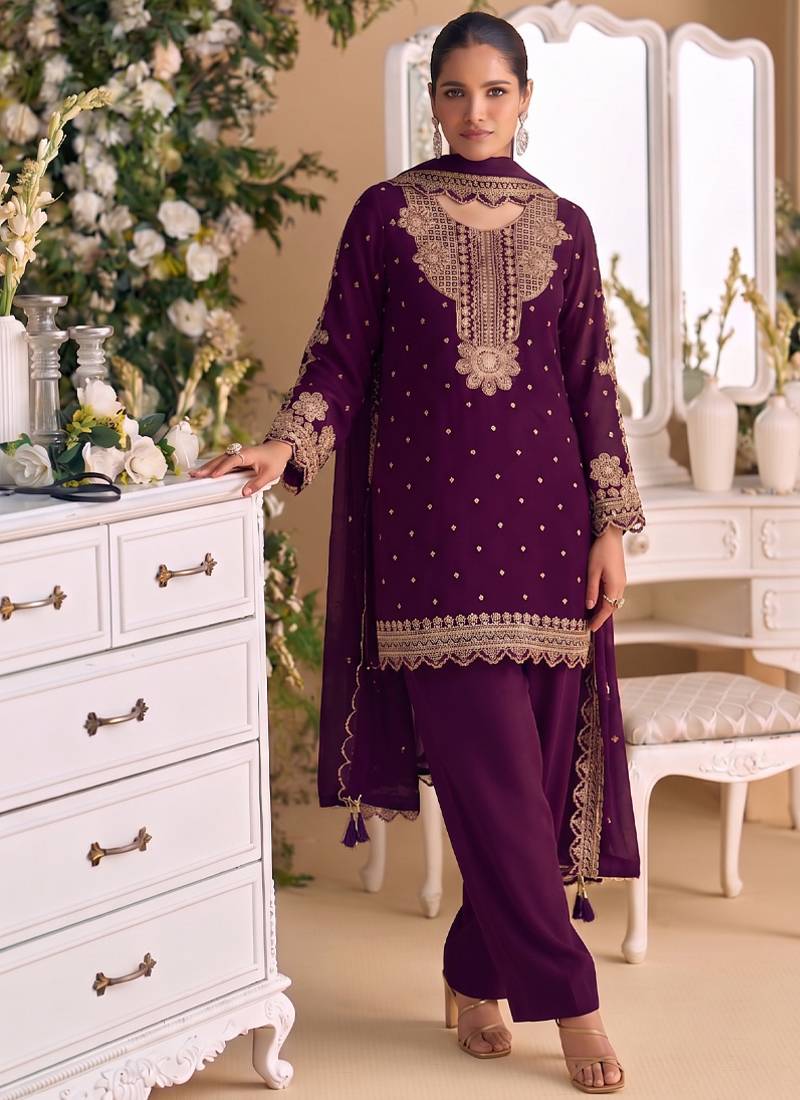 New georgette short salwar kameez pakistani style purple