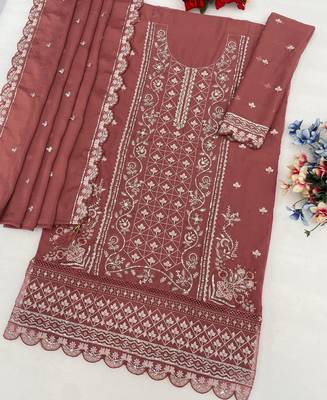 Peach pakistani straight suit for women chiffon 3