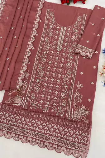 Peach pakistani straight suit for women chiffon