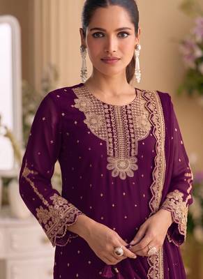 New georgette short salwar kameez pakistani style purple 2