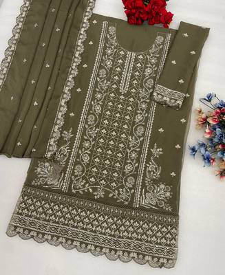 Mahendi green pakistani straight suit for women chiffon 3