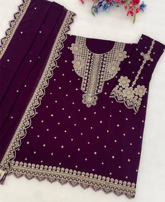 New georgette short salwar kameez pakistani style purple 3