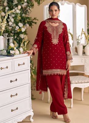 New georgette short salwar kameez pakistani style red 1