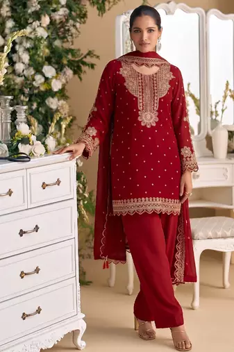 New georgette short salwar kameez pakistani style red