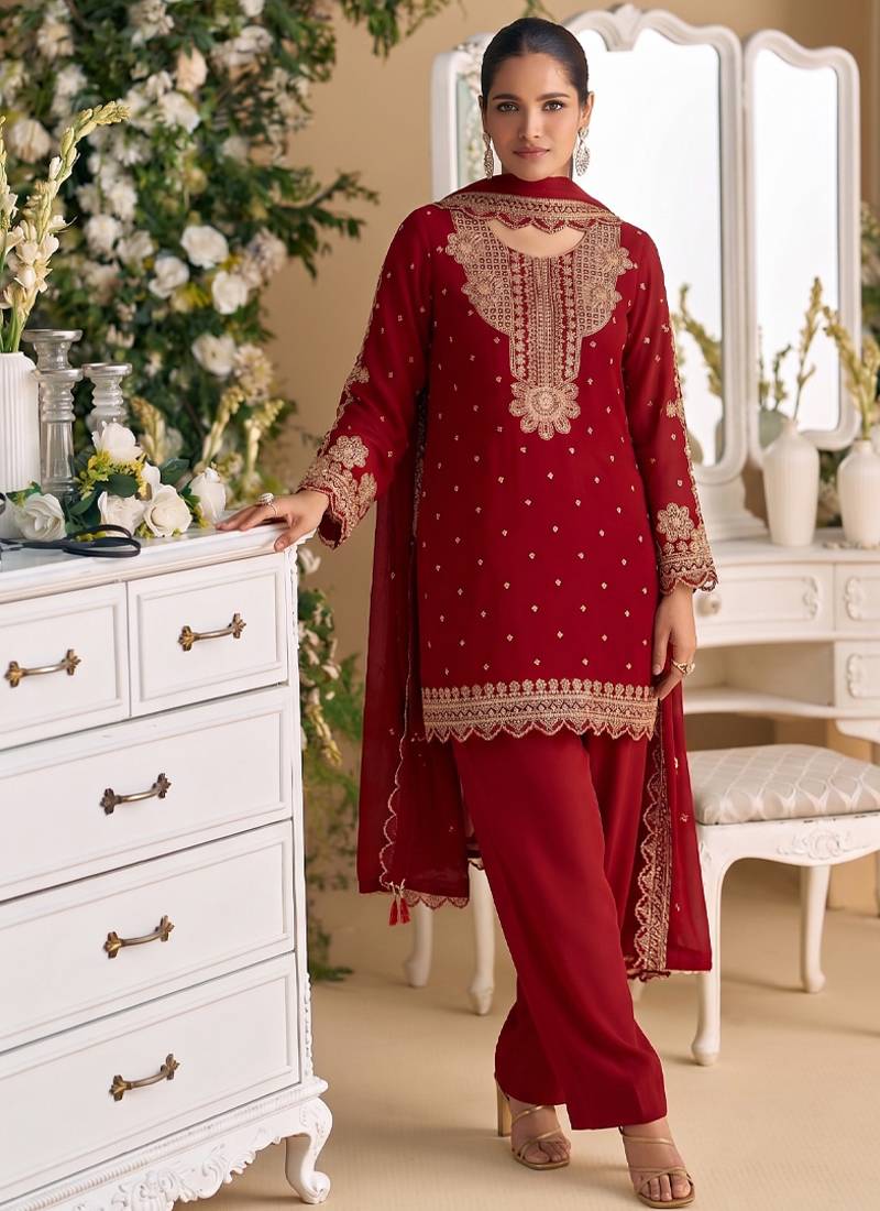 New georgette short salwar kameez pakistani style red
