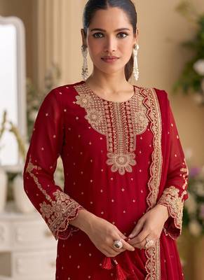 New georgette short salwar kameez pakistani style red 2