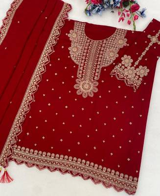 New georgette short salwar kameez pakistani style red 3
