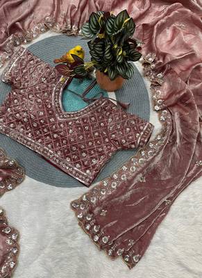 Light Pink Color Embroidery work of Beads & Sequins work  Satin Silk  4