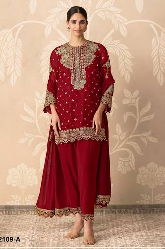 Maroon georgette semi stitched wedding suits