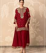 Maroon georgette semi stitched wedding suits