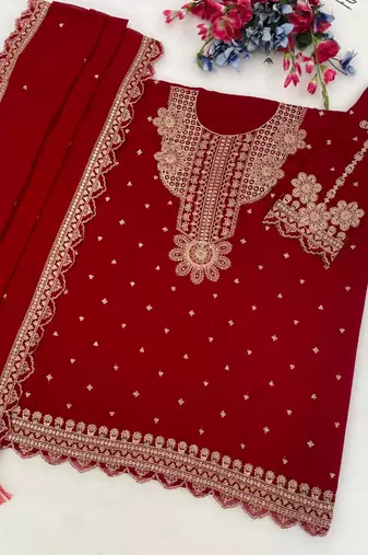 Maroon georgette semi stitched wedding suits