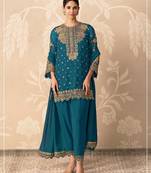 Peacock blue georgette semi stitched wedding suits
