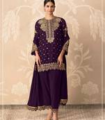 Purple georgette semi stitched wedding suits