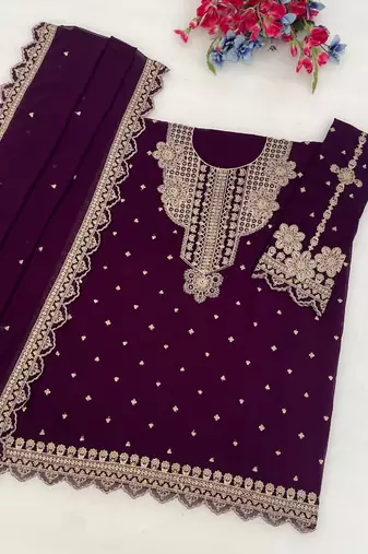 Purple georgette semi stitched wedding suits